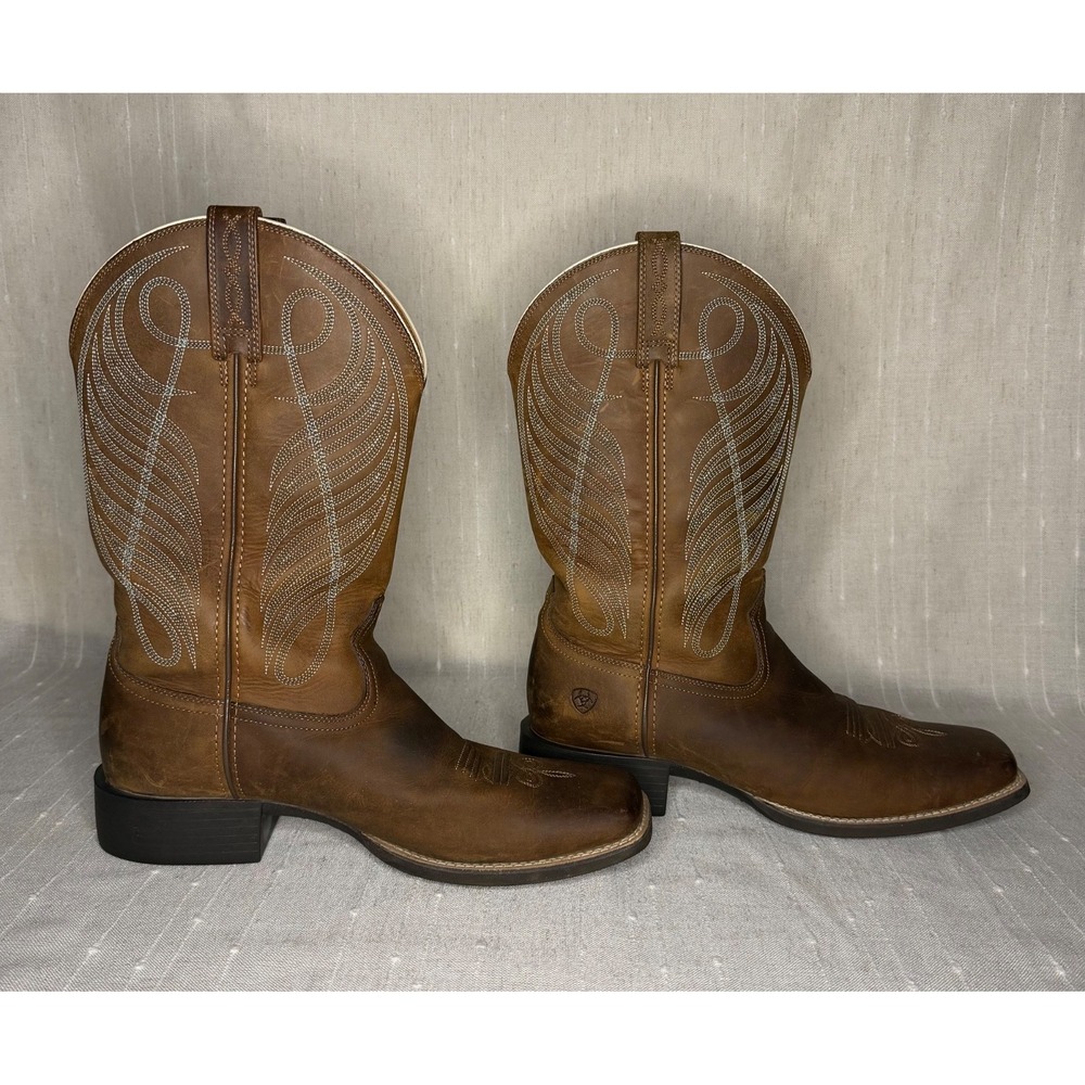 Ariat Leather Square Toe Boots US 11 Western Embroidered Brown 10018528 - Picture 3 of 9